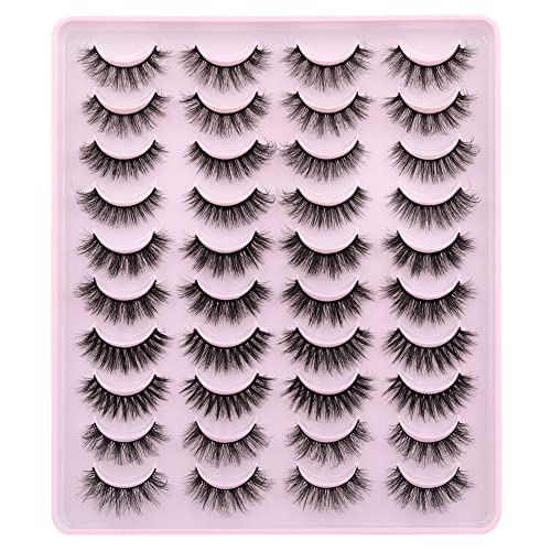 JIMIRE Eyelashes Fluffy 5D Natural False Eyelashes 5 Styles Mixed 14-18MM Fake Lashes Soft 20 Pairs Multipack - Fluffy Faux Mink