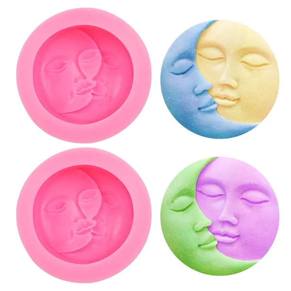 FANTESI 2Pcs Sun and Moon Face Candle Moulds 3D Silicone Sun Moon Candle Molds Shell Mould for Soap Making Candle Making Wax Melts Chocolate Making