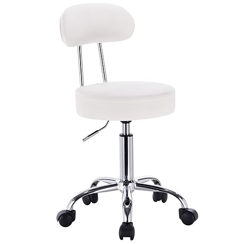 WOLTU Faux Leather Gas Lift Swivel Chair Stool White Swivel Working Chair with Back for Office Computer Lounge Dinning Pub Gas Strut Adjustable 47-59x35x35cm, BH34ws-1 - White