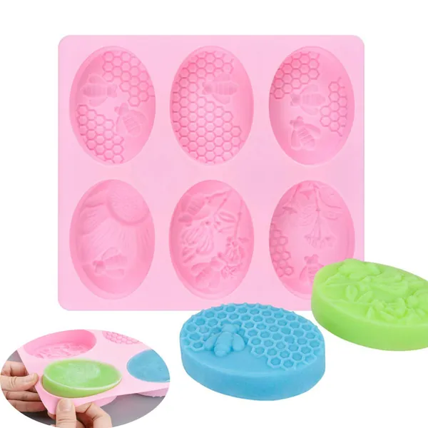 3D Honeycomb Soap Silicone Fondant Mould 6 Holes Honey Bee Handmade Soap Maker Cake Decorating Pudding Cupcake Muffin Candle Baking Tray Mold for Birthday Wedding Halloween Xmas Gift Sugarcraft DIY