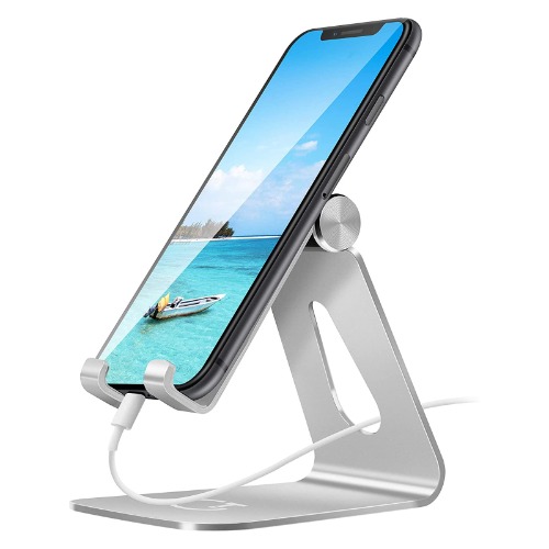 Gritin Handy Ständer, Multi-Winkel Handy Halterung Verstellbare Handyhalterung, Universal Faltbarer Tisch Halter für iPhone 14, 14 Plus, 14 Pro, Pro Max, 13, 12, 11, XR, X, XS, Huawei, Galaxy, Xiaomi - Light silver