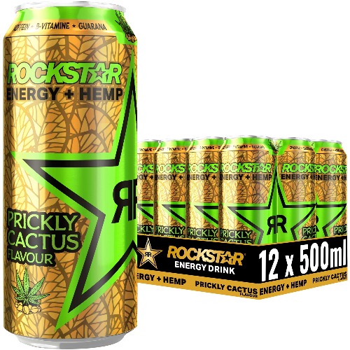 Rockstar Energy Drink Hemp Prickly Cactus - Koffeinhaltiges Erfrischungsgetränk für den Energie Kick, EINWEG (12x 500ml) - Hemp Prickly Cactus