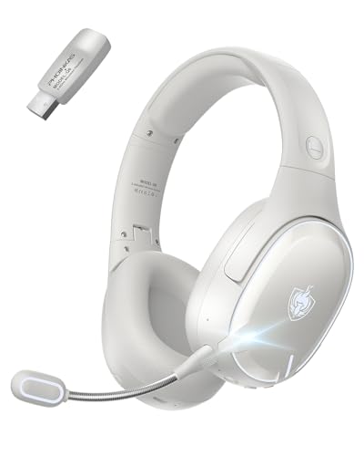 Wireless PS4 Headset for PS5 PC, Wireless Stereo Over Ear Headphones with Detachable Microphone, 3.5mm Wired Gaming Headset for PC PS4 PS5 Xbox One, 30H Playtime (White) - Q6 - White
