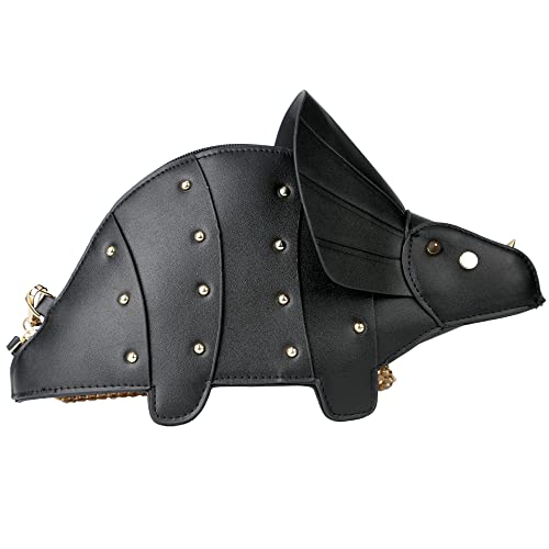 QiMing Dinosaur Shoulder Purses,PU Stegosaurus CrossBody Bag for Girl Women - C-black