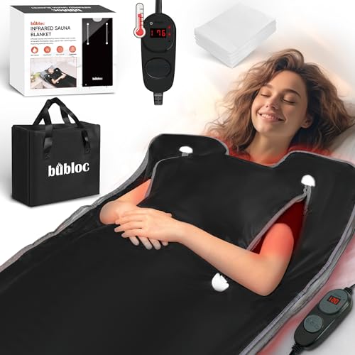 Infrared Sauna Blanket for Detoxification, Portable Far Infrared Sauna Blanket for Home, Detoxify and Relieve Fatigue, Sauna Blanket with 113-176℉ and 30-60 Minutes Timer Switch Controller(Black) - Large