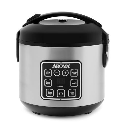 AROMA Digital Rice Cooker, 4-Cup (Uncooked) / 8-Cup (Cooked), Steamer, Grain Cooker, Multicooker, 2 Qt, Stainless Steel Exterior, ARC-914SBD - 4 Cup Uncooked / 8 Cup Cooked