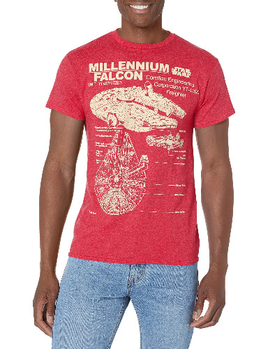 STAR WARS Men's Millennium Falcon Detailed Drawing T-Shirt - XX-Large Red Heather
