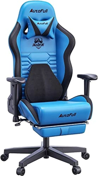 AutoFull C3 Gaming Chair Office Chair PC Chair with Ergonomics Lumbar Support, Racing Style PU Leather High Back Adjustable Swivel Task Chair with Footrest (Blue)