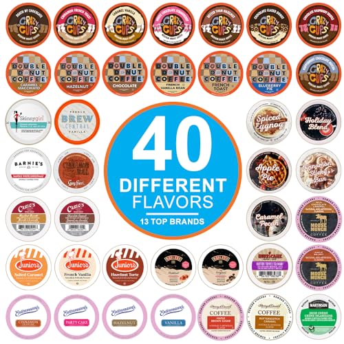 Crazy Cups Flavored Coffee Pods Variety Pack for Keurig K Cups Brewers, Assorted Flavored Coffee Sampler, 40 Count - Flavored Coffee Variety Pack - 40 Count (Pack of 1)