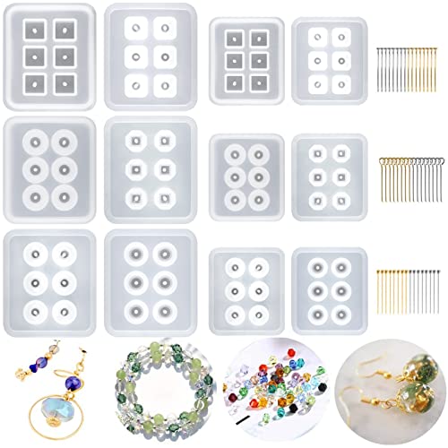 Suhome Resin Bead Molds for Jewelry 12 PCS Resin Molds Silicone with Hole Cabochon Gem Jewelry Making Epoxy Resin Molds for Earrings, Pendants,Bracelets and Necklaces - Bead