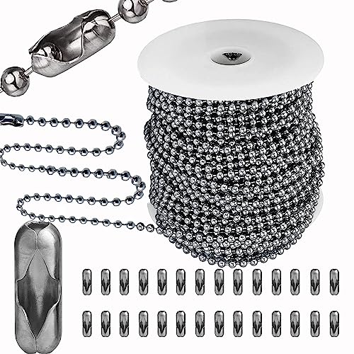 5.0mm Ball Bead Chain, 55ft Stainless Steel Dog Tag Chain with 100 Connectors Clasps for Jewelry Chain DIY Craft Making,Dog Tag Necklace Chain,Men Military Keychain Jewelry Making Supplies (Silver) - 5.0mm-55FT & 100pcs connectors