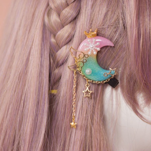 Dreamy Moon Hair Clip - Green/Pink