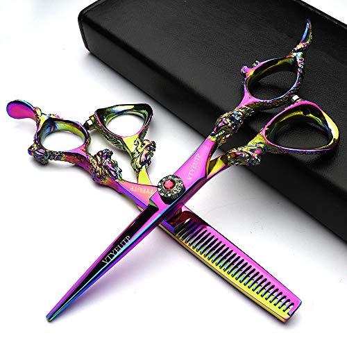 Professional 6.0 Inch Rainbow color Dragon Handle 440C Salon Hair Cutting Shear Thinning scissors, Perfect for Barber Stylist and Home Use（scissors set） - scissors set