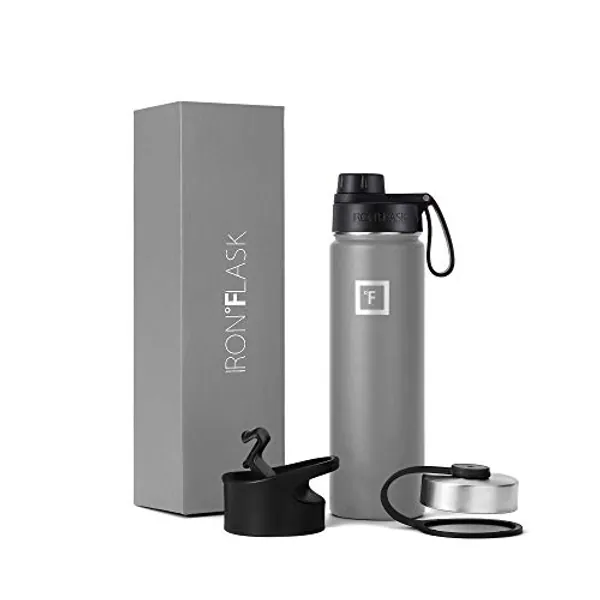 IRON °FLASK Sports Water Bottle - Wide Mouth with 3 Spout Lids - Stainless Steel Gym & Outdoor Bottles for Men, Women & Kids - Double Walled, Insulated Thermos, Metal Canteen - Graphite, 22 Oz - Spout - 22 Oz - Graphite