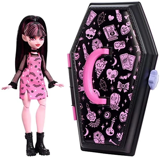 Monster High Playset, Draculaura Gore-ganizer, Beauty Organizer, Bat Clips, Comb and Mirror Compact, Stickers, Stamp Pen, For Creative Kids