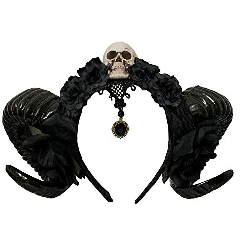 Crazy Hunter Sheep horn Headwear Cosplay Accessory Demon Evil Headband Gothic Lolita Hairban - Black