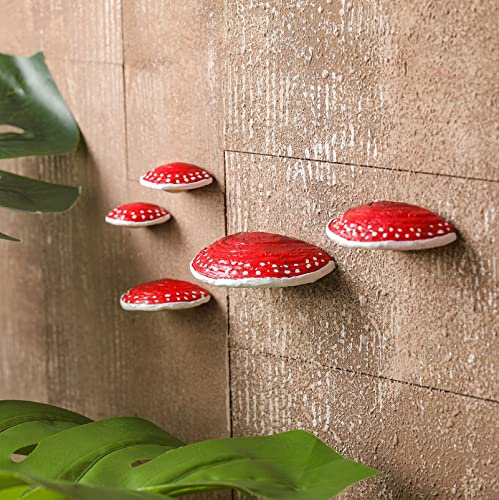 Geetery Set of 5 Mushroom Shelf Wall Decor - Adhesive Mini Resin Mushroom Floating Shelves Cute Mushroom Hanging Shelf Home Kitchen Bedroom Cottage Core Decor & Gecko Reptile Tank Accessories (Brown) - Red