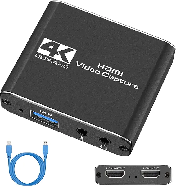 Capture Card, Audio Video Capture Card with Microphone 4K HDMI Loop-Out, 1080p 60fps Video Recorder for Gaming/Live Streaming/Video Conference, Works for Nintendo Switch/PS4/OBS/Camera/PC -