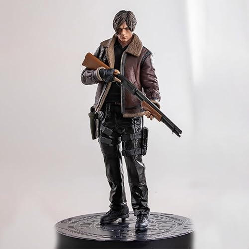 RE Leon·S·Kennedy Zombie Hunter Second Generation Leather Clothed Man Figure Character Anime Model Figurine PVC Collectible Statues Decoration for Hobbyist's Collection Ornament