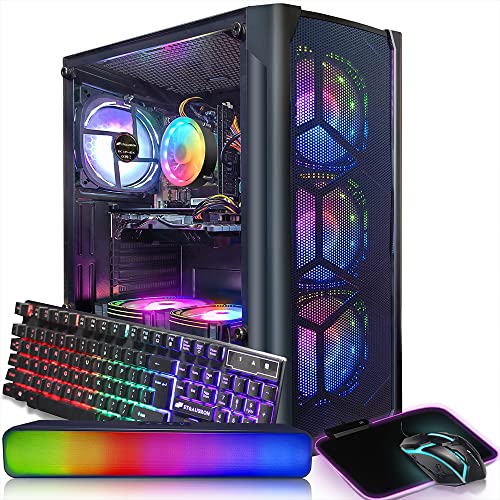 STGAubron Gaming Desktop PC Computer,Intel Core I7 3.4 GHz up to 3.9 GHz,Radeon RX 580 8G GDDR5,16G RAM,512G SSD,WiFi,Bluetooth 5.0,RGB Fanx6,RGB Keyboard&Mouse&Mouse Pad,RGB BT Sound Bar,W10H64 - RX580 8G