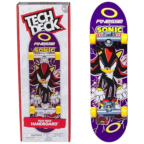 TECH DECK, Finesse X Sonic The Hedgehog Handboard; Authentic Mini Skateboards, Kids Toys for Boys & Girls, Ages 6 and up (Hands Use Only) - Finesse + Sonic the Hedgehog Handboard