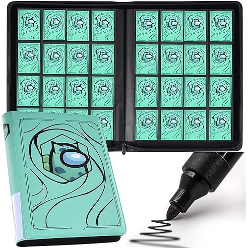 16 Pocket Trading Card Binder - Double-Sided Pages for 1000+ Trading Cards, Includes Mesh Pocket and Custom Tag Design for Card Collection (Model C，Leaf Green) - Classic Green