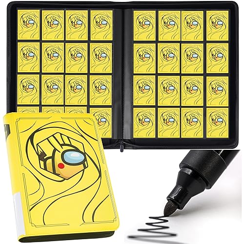 16 Pocket Trading Card Binder - Double-Sided Pages for 1000+ Trading Cards, Includes Mesh Pocket and Custom Tag Design for Card Collection (Model A，Lightning Yellow) - Classic Yellow