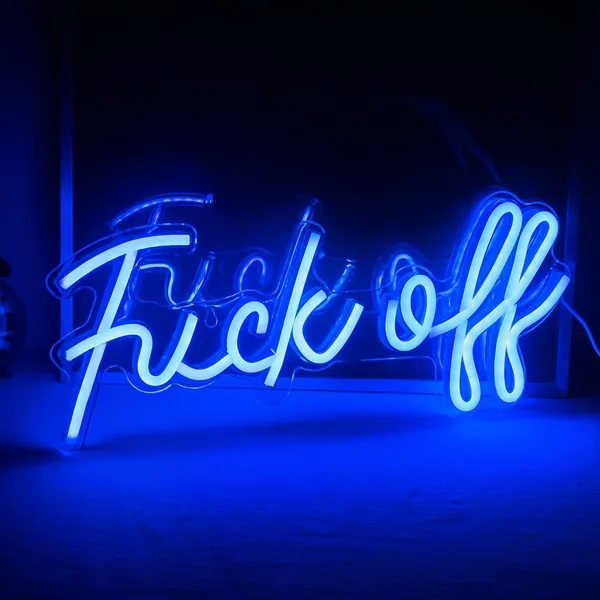 Fuck Off Neon Sign Blue Word LED Neon Wall Light Signs Acrylic USB Neon Lights for Bedroom Letter Neon Lamp Sign for Bar Pub Home Decorations 17'' x 8''