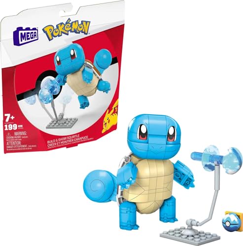 MEGA Pokémon Action Figure Building Toys for Kids, Build & Show Squirtle with 199 Pieces, 1 Poseable Character, 4 Inches Tall, GYH00 - Single