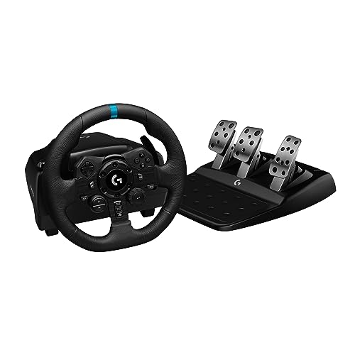 Logitech G G923 Racing Wheel and Pedals, TRUEFORCE up to 1000 Hz Force Feedback, Responsive Driving Design, Dual Clutch Launch Control, Genuine Leather Wheel Cover, for PS5, PS4, PC, Mac - Black - PlayStation | PC - G923 TRUEFORCE