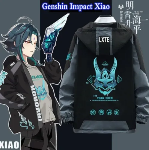 Casaco com Capuz impermeável Xiao Genshin Impact