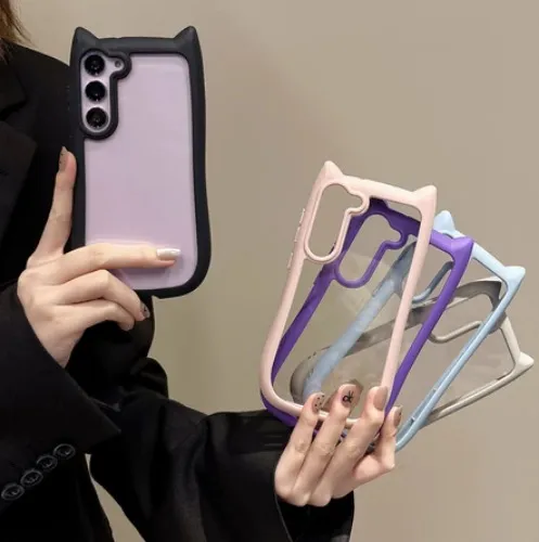 Capa De Orelha De Gato 3D Transparente Para Samsung