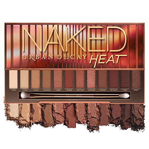 Urban Decay Naked Eyeshadow Palette, 12 Ultra-Blendable Shades - Rich Colors with Velvety Texture - Set Includes Mirror & Double-Ended Makeup Brush - Vegan + Cruelty Free - Naked Heat