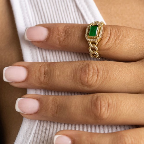 Gold Sapphire Cuban Ring