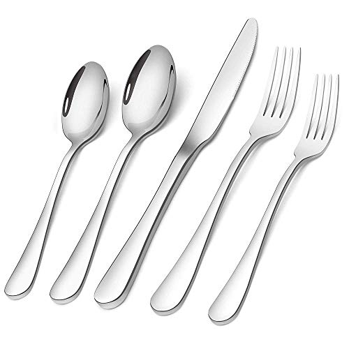 Flatware Set, 20-Piece Elegant Silverware Cutlery Set, Stainless Steel Utensils Service for 4, Include Knife/Fork/Spoon, Mirror Polished, Dishwasher Safe - Silver-20