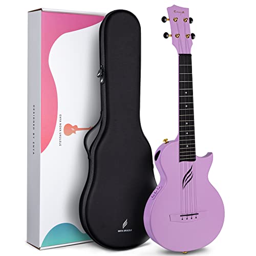 Enya Concert Ukulele AcousticPlus Nova U/BK EQ 23” Cutaway Carbon Fiber Beginner Travel Ukulele Kit with Case, Strap, Capo, Strings (Black) - 26 inch purple