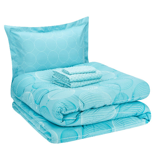 Amazon Basics 5-Piece Lightweight Microfiber Bed-In-A-Bag Comforter Bedding Set - Twin/Twin XL, Industrial Teal
