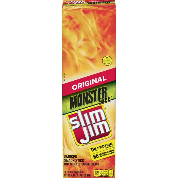 Slim Jim Monster Smoked Meat Sticks, Original Flavor, 1.94 oz. 18-Count - Original