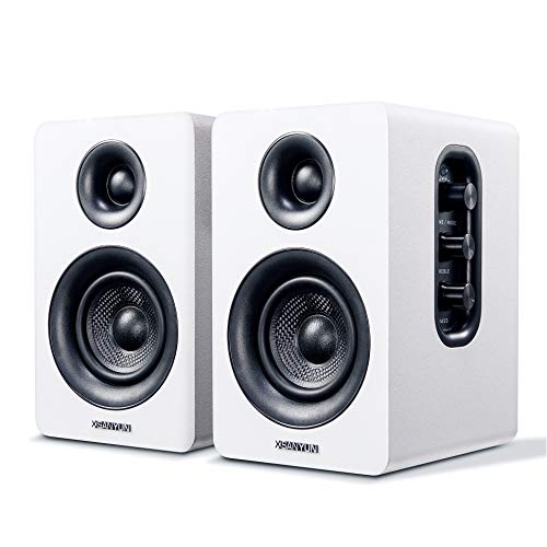 Sanyun SW208 3" Aktive Bluetooth 5.0 Regallautsprecher - 60W-Kohlefaser-Lautsprechereinheit - eingebauter 24-Bit-DAC - dynamischer 3D-Surroundsound – 2.0 Computer-PC-Monitor (Paar, weiß) - Weiß - 3"