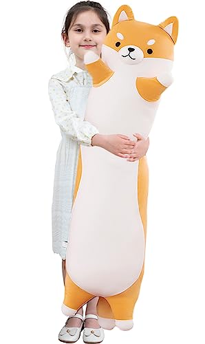 Langes Shiba Inu Plüschkissen, Corgi Plüschtiere Hund Stofftier Plüschkissen Spielzeug Umarmung Kissen für Kinder Geburtstag, Valentinstag, Weihnachten (Yellow, 130cm/51.18inch) - Yellow - 130cm/51.18inch