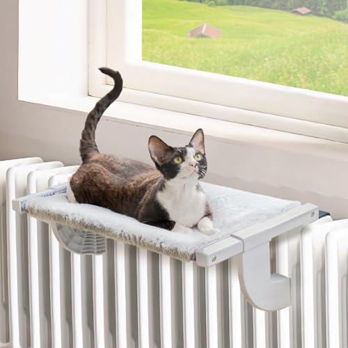 MEWOOFUN Hängematte Katze Heizung, Katzenbett Fenster for Katzen – 55 x 35cm Verstellbarer hängematte Katzen mit 2-seitigem Kissen, stabiles Katzenbett bis zu 18 kg, grau - grau