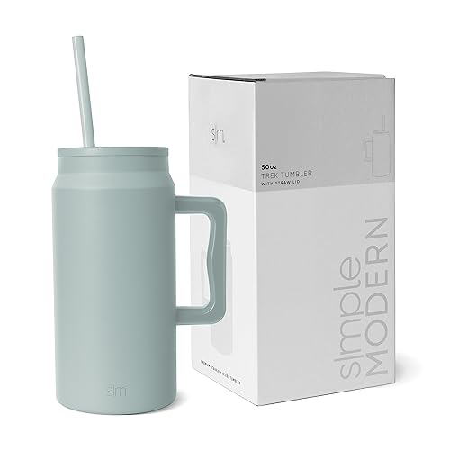 Simple Modern Tumbler with Handle and Straw | Insulated Stainless Steel Large Water Jug | Gifts for Women & Men | Trek Collection | 1480ml | Sea Glass Sage - -Sea Glass Sage - 1480ml