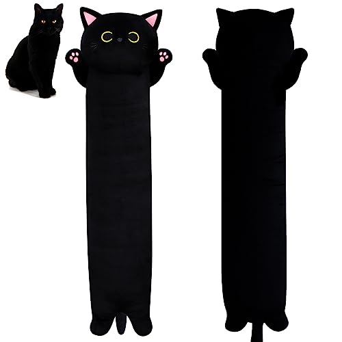 MUFEIRUO Long Cat Plush Pillow Black Cat Body Pillow, 40.5" Cute Black Cat Stuffed Animals Plush Cat Plushie, Kawaii Stuffed Cat Toys Throw Pillow for Kids Christmas Decorations - Black - 110cm