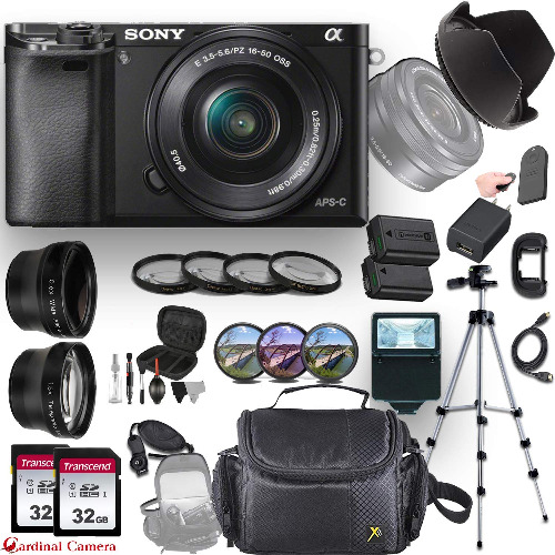Sony Alpha a6000 (Black) E-Mount Mirrorless Camera with Sony E 16–50mm f/3.5–5.6 OSS Lens + Professional Accessory-Kit Bundle - 
