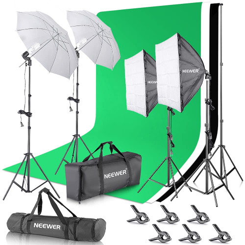 NEEWER Photography Lighting kit with Backdrops, 8.5ftx10ft Backdrop Stand, 800W Equivalent 5500K Umbrella Softbox Continuous Lighting, Photo Studio Equipment for Portrait Product Photo Shoot - 