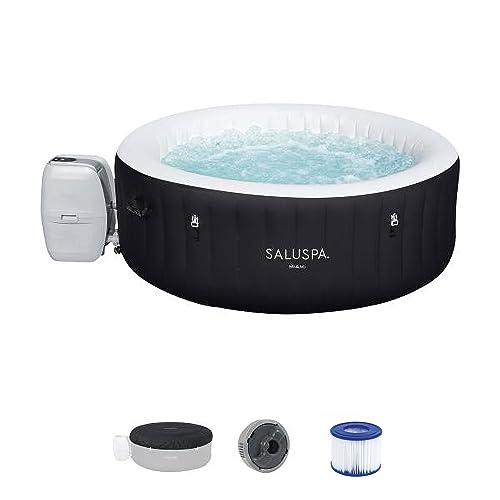 Bestway Miami SaluSpa 2 to 4 Person Inflatable Round Outdoor Hot Tub Spa with 140 Soothing AirJets, Filter Cartridges, Pump, & Insulated Cover, Black - Miami (Standard) - Hot Tub