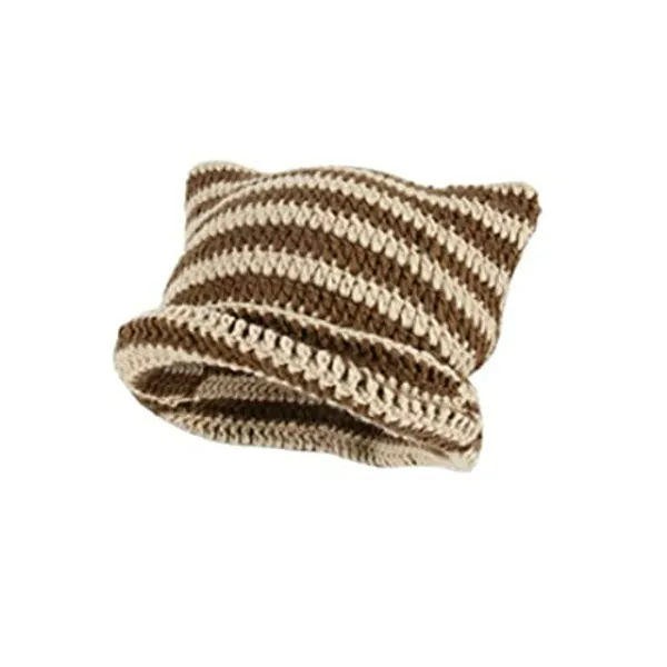 Crochet Hats for Women Cat Beanie Vintage Beanies Women Fox Hat Grunge Accessories Slouchy Beanies for Women - One Size - Brown