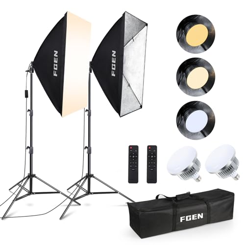 Softbox Set Fotostudio, FGen 2 x 50 x 70cm Softbox LED Beleuchtung Set mit 85W 2700-6400K, 2m Vollverstellbare lichtstativ für YouTube, Tiktok Videoaufnahmen, Studio Porträts, Fotografie - LED570