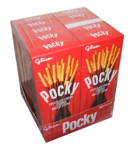 Glico Pocky Chocolate Cream zogene Keks-Sticks 47g. (Packung mit 10 Boxen)
