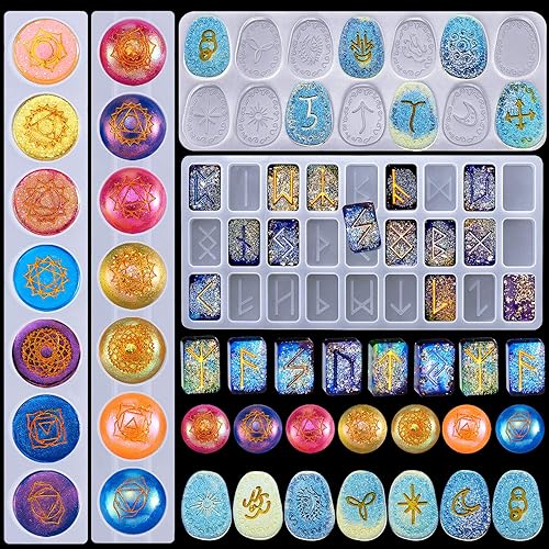 Geiserailie 7 Chakras Stones Resin Mold Rune Silicone Mold Symbol Rune Letter Epoxy DIY Symbol Word Casting DIY Resin Craft for Handmade Crafts Making Supplies
